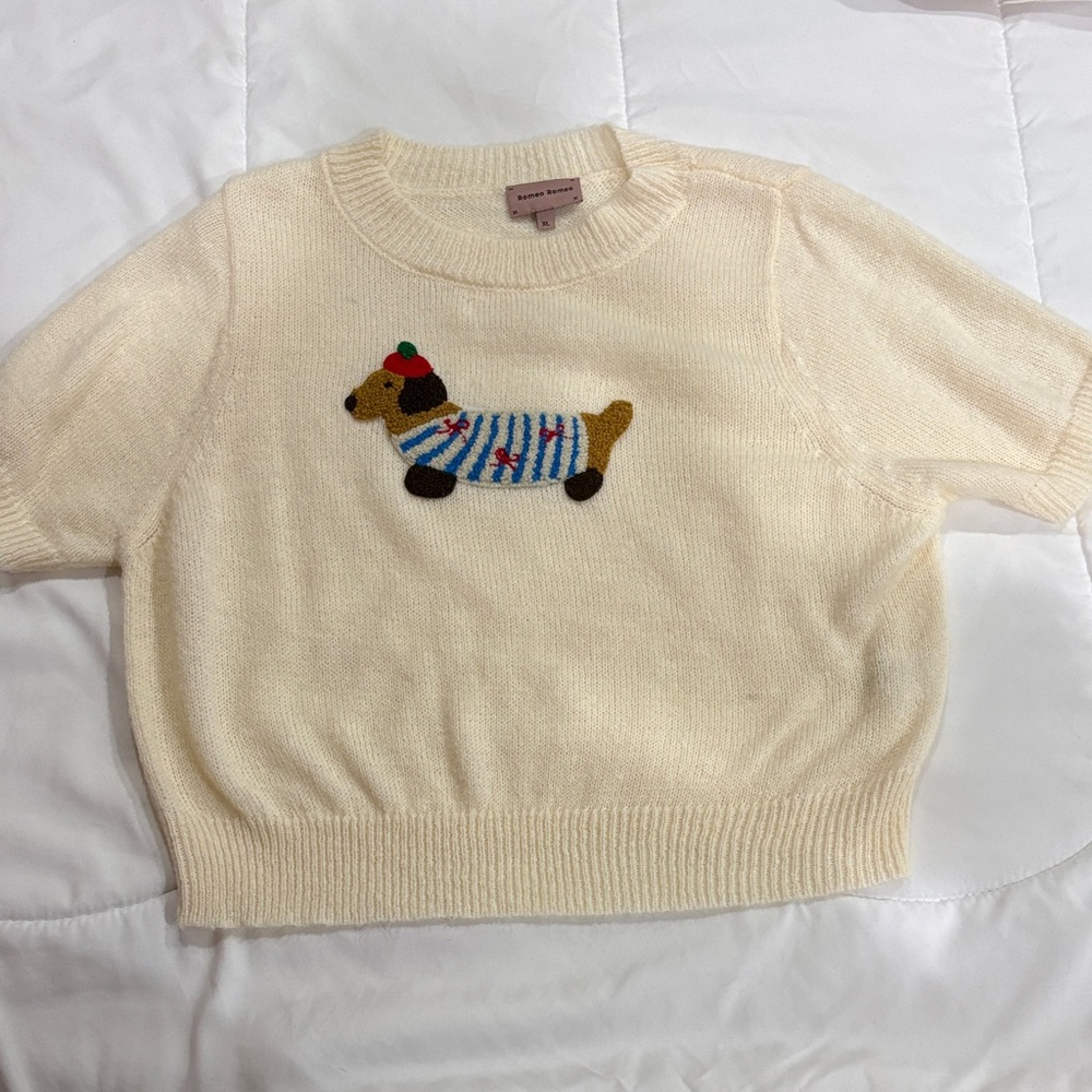Cream Sweater with Dog Design